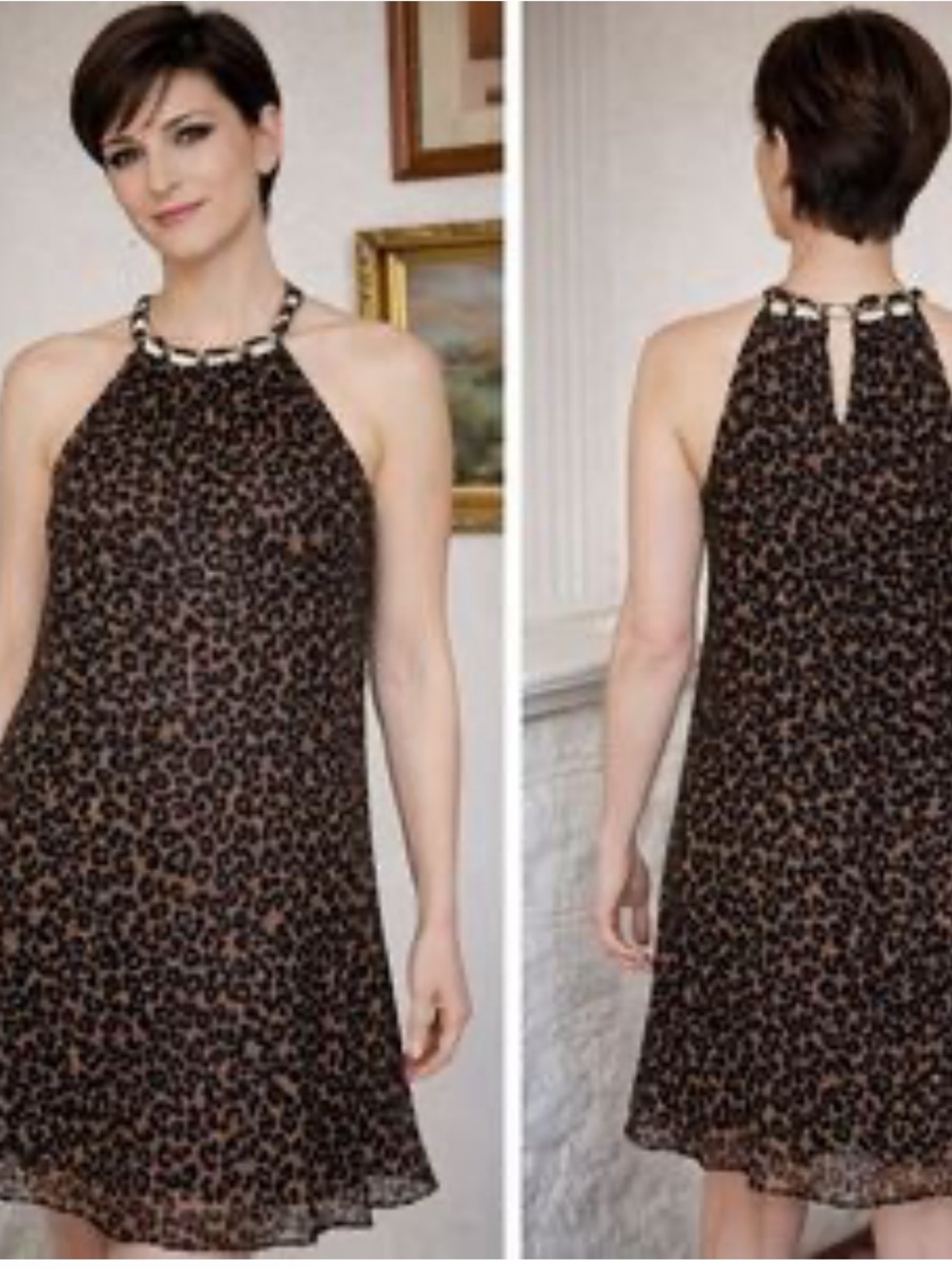 Joie Baltic Leopard Print Halter Pleat Mini Dress